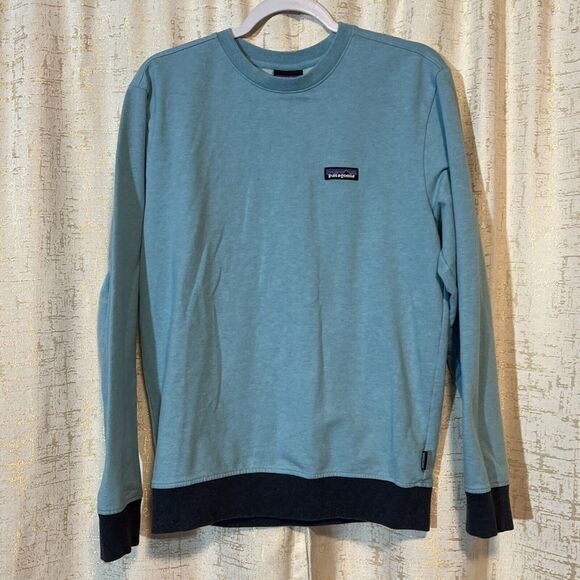 Patagonia P-6 Label Midweight Crew Sweatshirt Light‎ Blue Organic Men's Sz Small - Picture 1 of 5